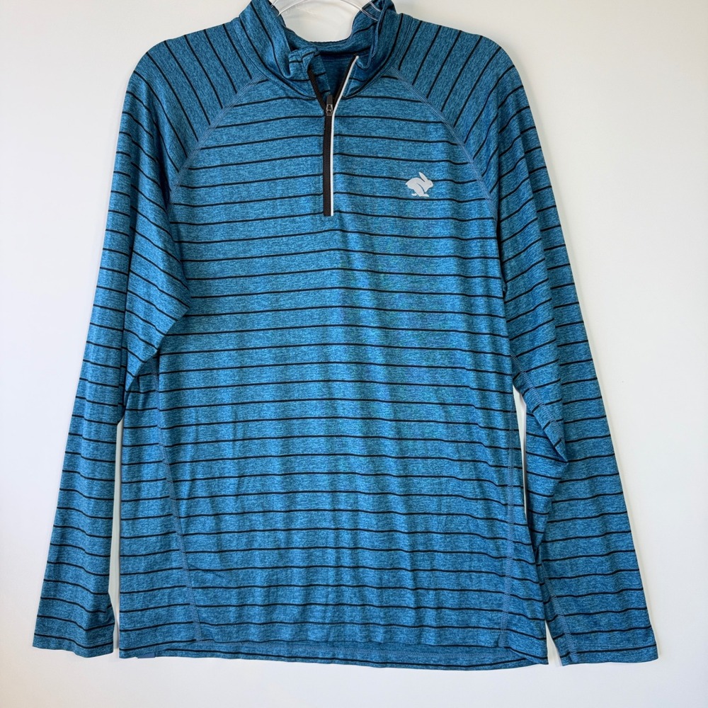 Rabbit EZ Zip 2.0 Pullover Mens Large‎ Blue Striped Excellent Half Zip Running